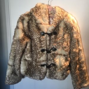 fawn Bambi deer print faux fur short coat jacket